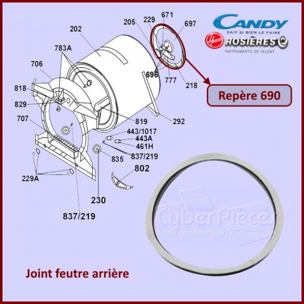 Joint feutre arrière Candy 40006246 CYB-158152