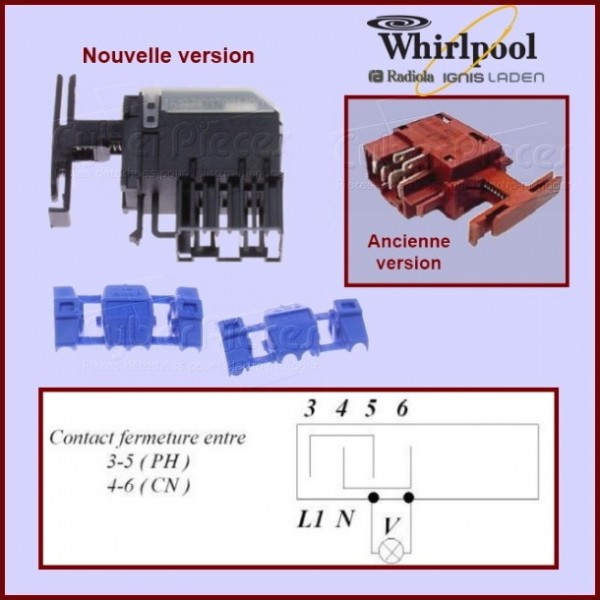 Sélecteur marche arrêt Whirlpool 481227618541 481227618276 CYB-012331