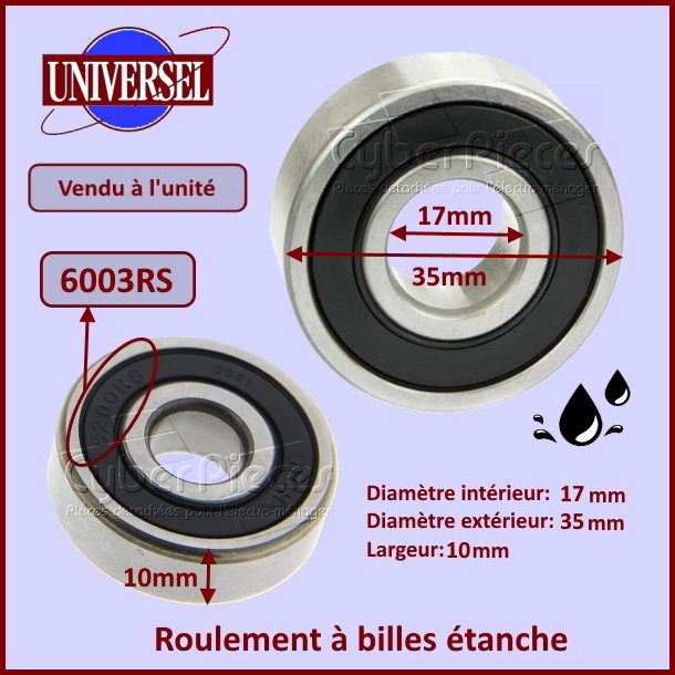Roulement 6003RS - 17x35x10mm
