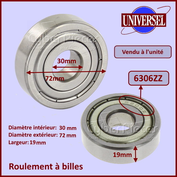 Roulement 6306ZZ - 30x72x19mm