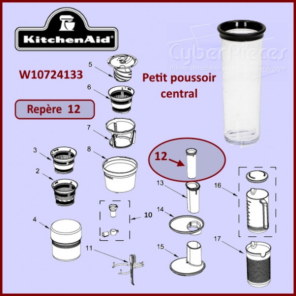 Petit poussoir central Kitchenaid W10724133 CYB-327855