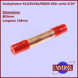 Deshydrateur R12/R134A/R600A D.19mm L.158mm 20Gr Sortie 3/16" CYB-144018