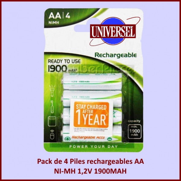 Pack de 4 Piles rechargeables AA NI-MH 1,2V 1900MAH CYB-235730