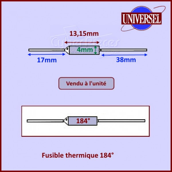 Fusible Thermique 184° / 10A / 250V CYB-015981