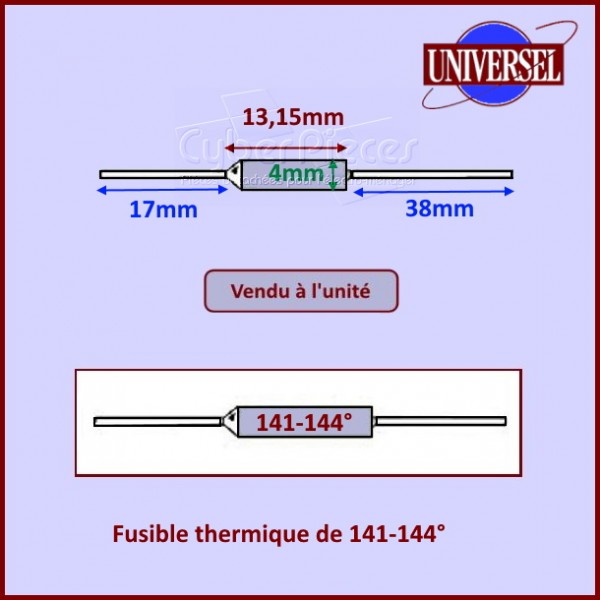 Fusible thermique 144°c 250v 10a pour réparation ventillation