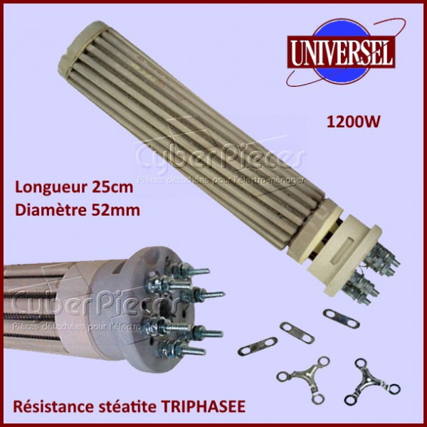 Résistance chauffe-eau stéatite 1200W MONO/TRIPHASE - Diam 52mm CYB-158770
