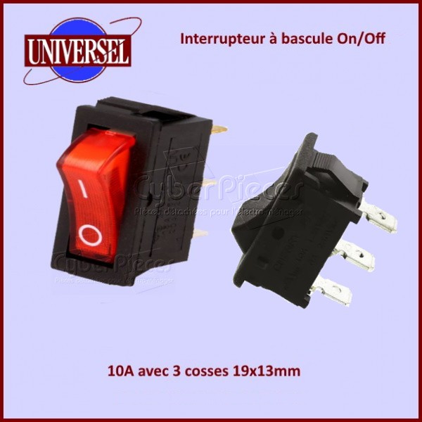 Interrupteur à bascule On/Off 10A - 3 cosses 19X13mm CYB-124348