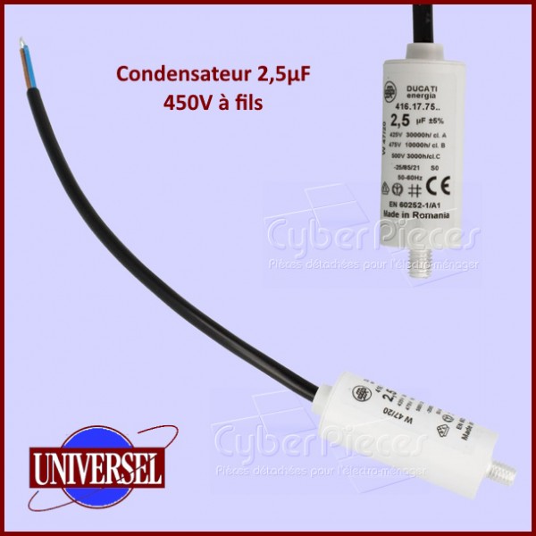 Condensateur 2,5µF (2,5mF) 450V à fils CYB-233248