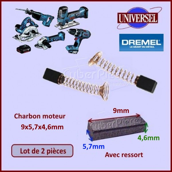 Lot de 2 Charbons moteur 9x5,7x4,6mm DREMEL 2615298790 CYB-115285