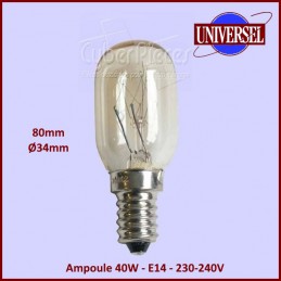 Lampe de four E14 40W 230V T29 (300°) - Pièces four