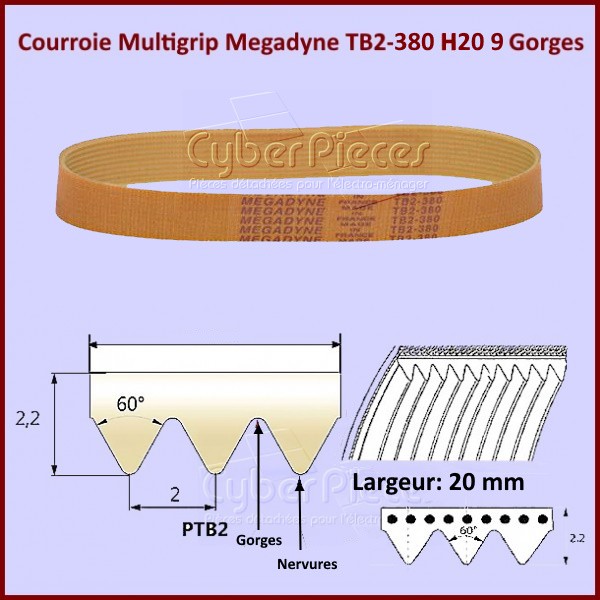 Courroie Multigrip TB2-380 H20 9 Gorges CYB-141970