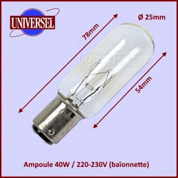 Ampoule 40W - B15 (baïonnette) - 220-230V ***Pièce épuisée*** CYB-146890