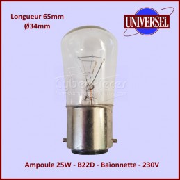 Lampe E14 230V 15W Tube 22X48 Claire pour four 300°