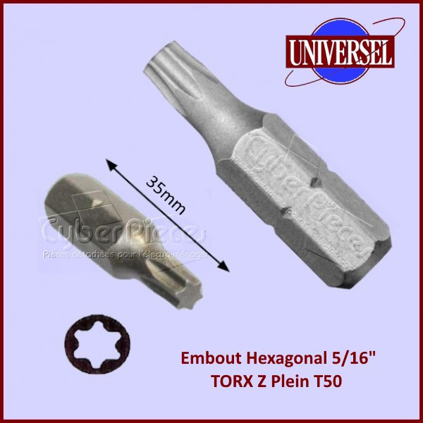 Embout Hexagonal 5/16"TORX Z Plein T50 - TX50 - TT50 L.35mm CYB-143530