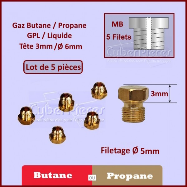 Injecteurs standard H3mm gaz butane Ø5mm MB CYB-135511 Injecteurs standard H3mm gaz butane Ø5mm MB CYB-135511