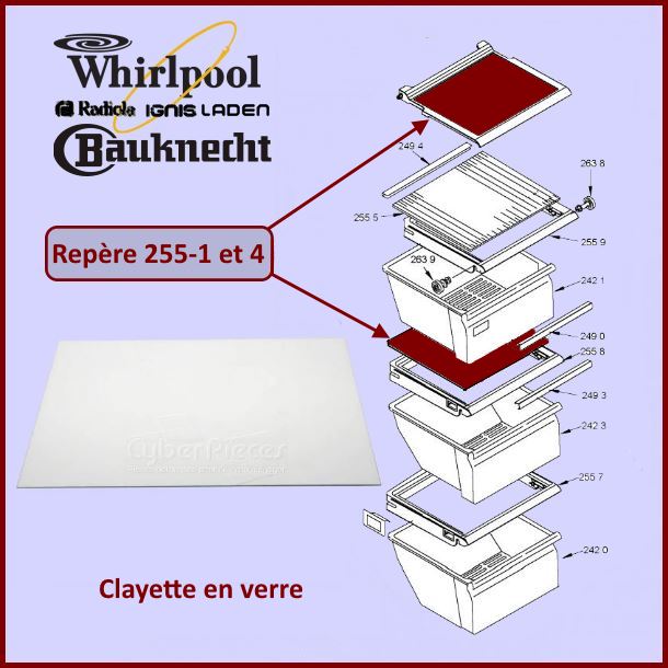 Clayette en Verre Whirlpool 481245088095 - Pièces réfrigérateur & c...