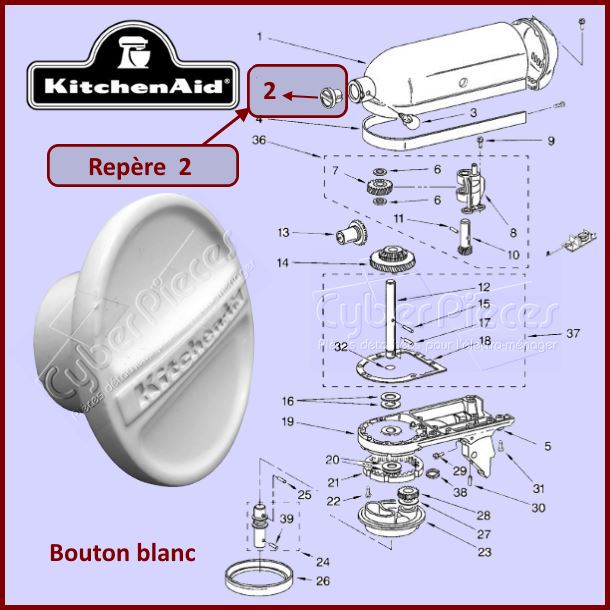 Manette blanche Kitchenaid 242765-4 - Pièces robot pâtissier Kitche...