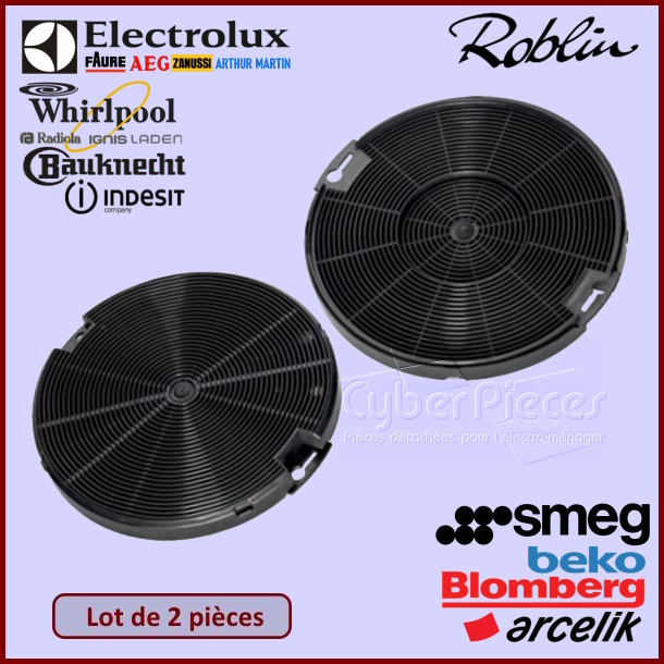 Lot de 2 filtres à charbon Roblin / Electrolux / Whirlpool / Smeg / Franke...