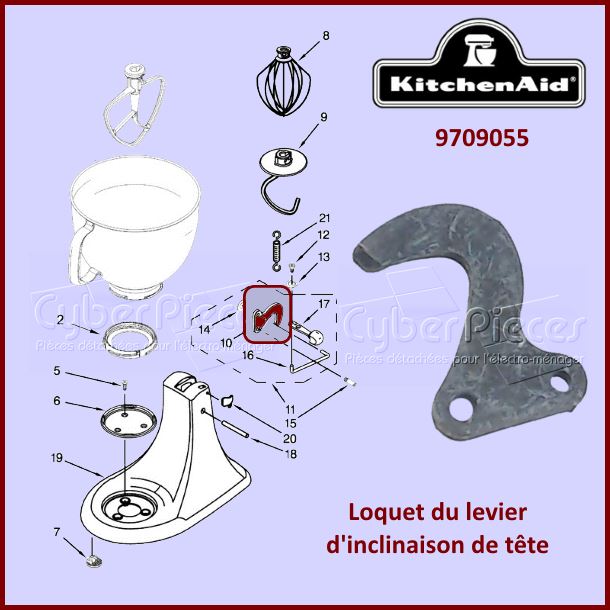 Loquet du levier d'inclinaison Kitchenaid 9709055 - Pièces robot pâ...