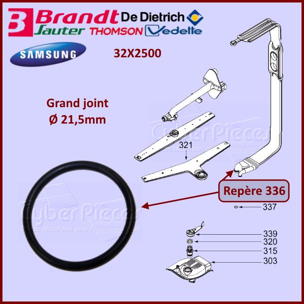 Joint du tube d'alimentation Ø21,5mm Brandt 32X2500 - Pièces lave-v...