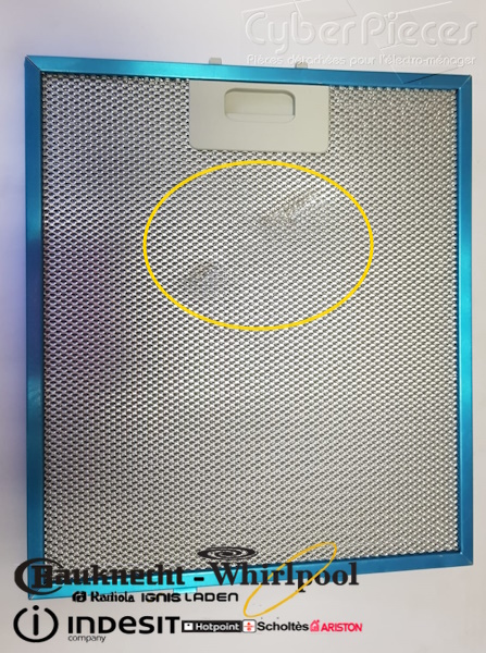 Filtre à graisse 305x267mm Whirlpool 480122102168 ***Piece abimée***