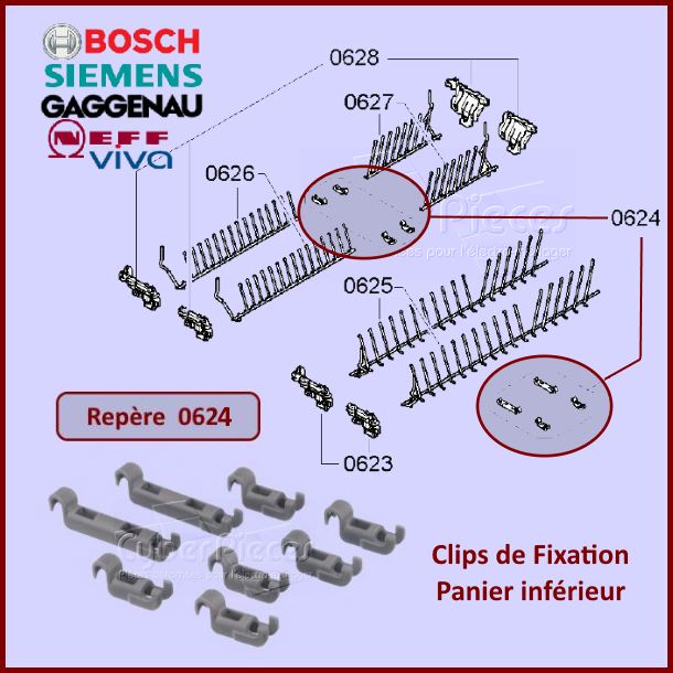 Clips de Fixation Panier inférieur Bosch 00611472 - Pièces lave-vai...