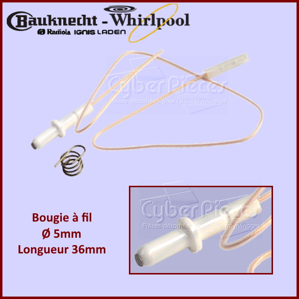 Bougie  D.5MM L.36MM A FIL 481931023661 - Pièces table de cuisson