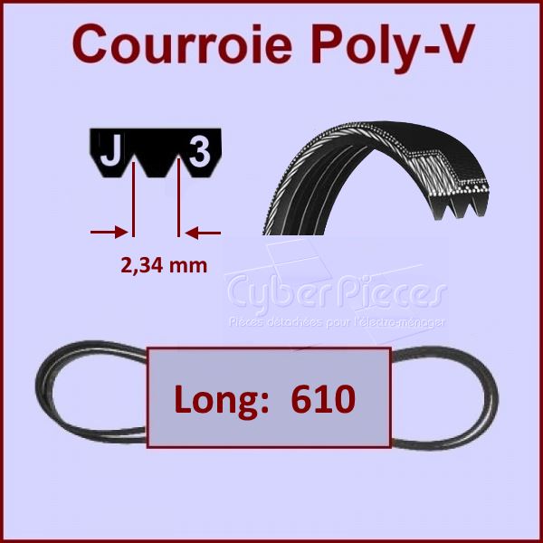 Courroie 610mm 610J3 Poly-v - Pièces machine à pain