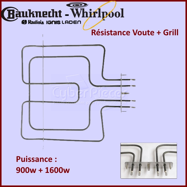 Résistance de voûte 2500W Whirlpool 481225998466 - Pièces four
