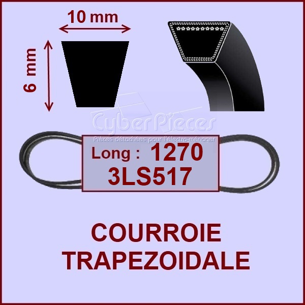 Courroie trapézoïdale 10X6X1270 - 3LS517 -  Pièces machine à laver