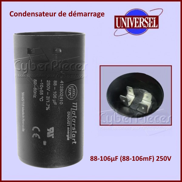 CondensateurCondensateur de démarrage 88-106µF (88-106mF) 250V - Composants électriques