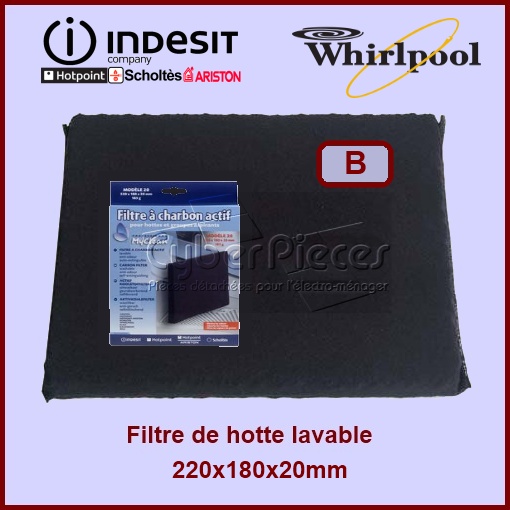 Filtre à charbon lavable Type 20 - Pièces hotte