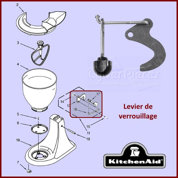 Levier de verrouillage Kitchenaid 4159744 / 24452 - Pièces robot pâ...