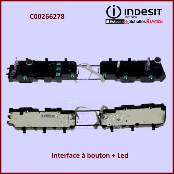 Interface à bouton + Led (inox) Indesit C00266278 - Pièces lave-vai...