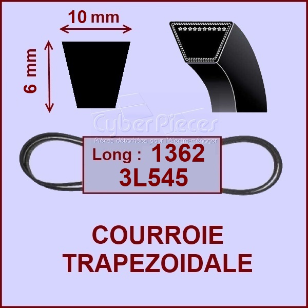 Courroie trapézoïdale 10X6X1362 - 3L545 -  Pièces machine à laver