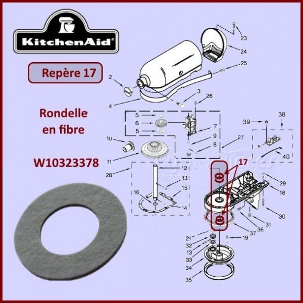 Rondelle pour robots Kitchenaid W10323378 - Pièces robot pâtissier ...
