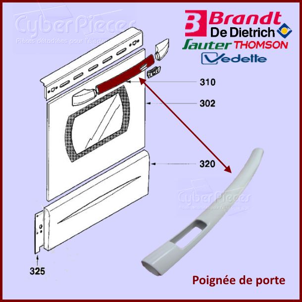 Poignée de porte de Four Brandt 76X6314 - Pièces four