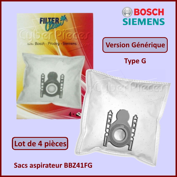 4 Sacs aspirateur BBZ41FG de Type G - Adaptable - Pièces aspirateur