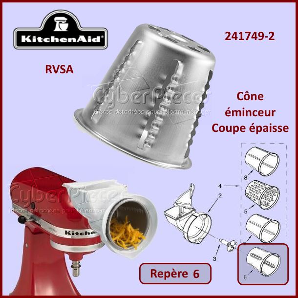 Cône rapeur Epais RVSA Kitchenaid 241749-2 - Pièces robot pâtissier...
