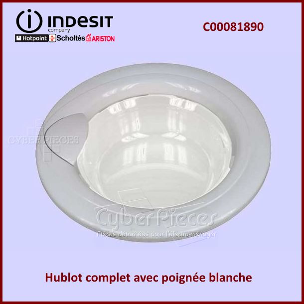 Hublot Complet poignée blanche Indesit C00081890 -  Pièces machine ...