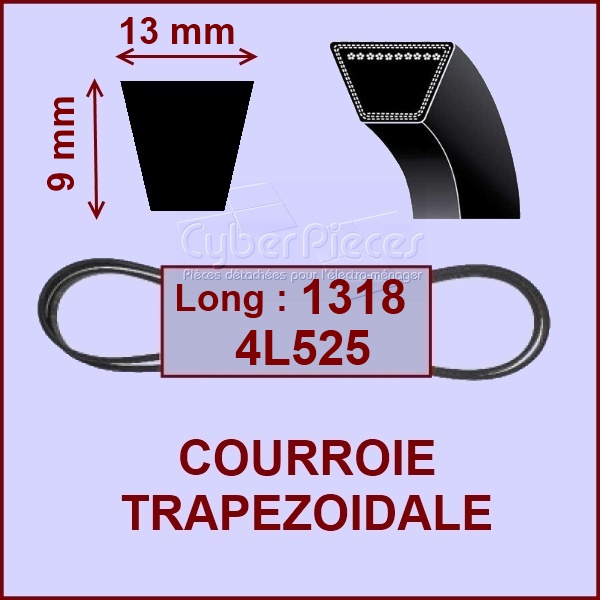 Courroie trapézoïdale 13X9X1318 - 4L525 -  Pièces machine à laver