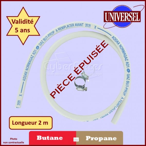 Tuyau de gaz butane ou propane 2m avec colliers***Pièce épuisée***