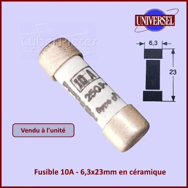 Fusible 10A - 6,3x23mm en cÃ©ramique