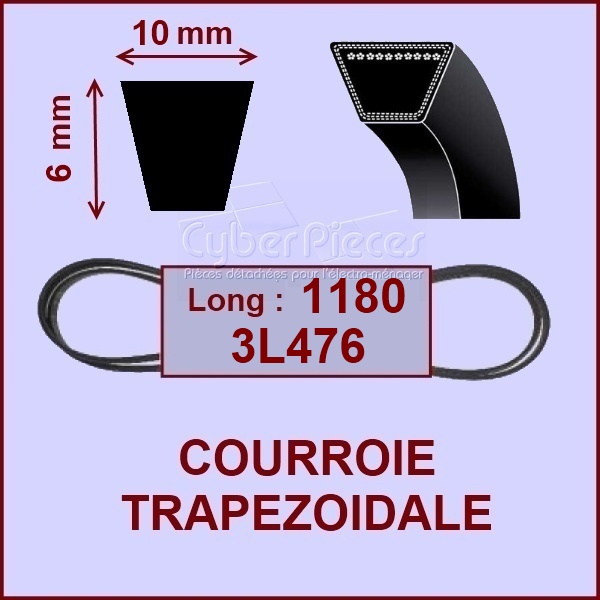 Courroie trapézoïdale 10X6X1180 - 3L476 -  Pièces machine à laver