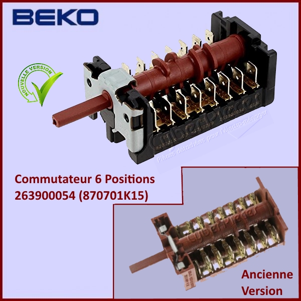 Commutateur 6 positions Beko 263900054 (870701K15) - Pièces four