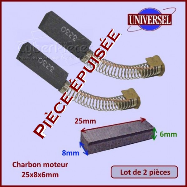 Charbon moteur 25x8x6mm ***Pièce épuisée***