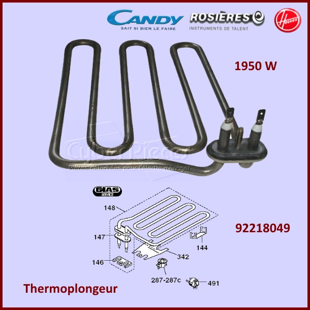 Thermoplongeur 1950w Candy 92218049 - Pièces lave-vaisselle