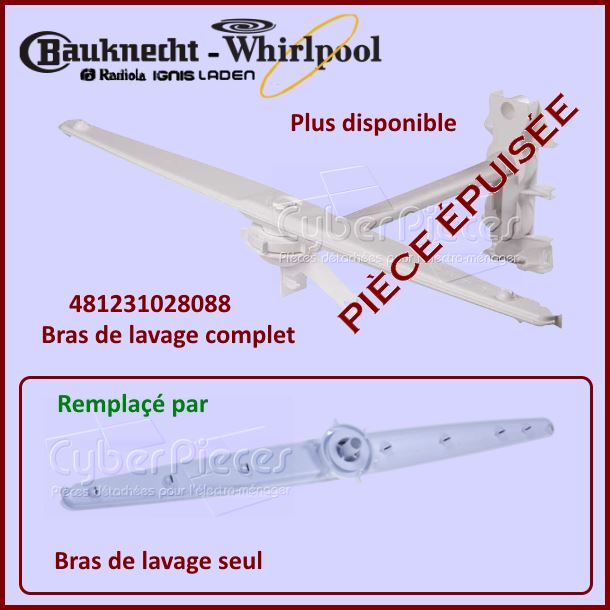 Kit complet bras supÃ©rieur Whirlpool 481231028088 - PiÃ¨ces lave-vai...