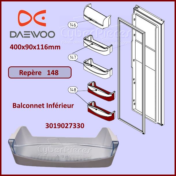 Balconnet Inférieur Daewoo 3019027330 - Pièces réfrigérateur & cong...