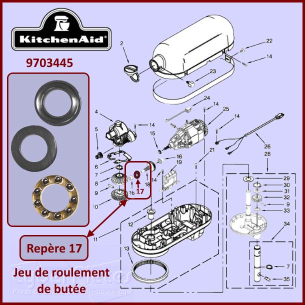 Jeu de roulements de butée Kitchenaid 9703445 - Pièces robot pâtiss...